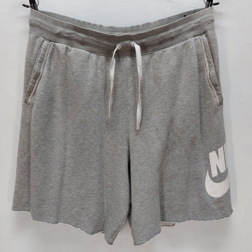 Nike Sweat Shorts Men's Graphic Logo XL Gray Raw Hem French Terry Drawstring